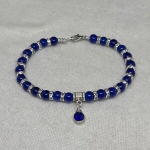 Sapphire Blue Beaded Bracelet with Silver Charm